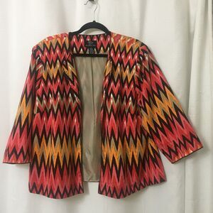 Trenz By Theresa Renz Jacket 2X Boho Hippie Multicolor Chevron Mini Wales CLST